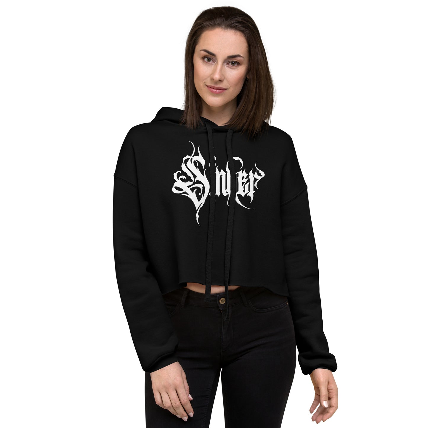 womens goth1 crop hoodie wht